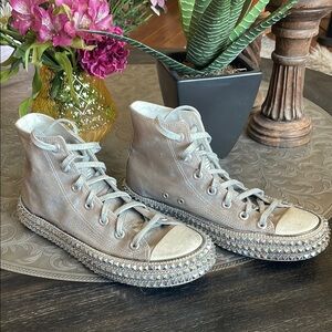 Free People Nan-Ku Couture Silver Metallic High-Top Sneakers Canvas
